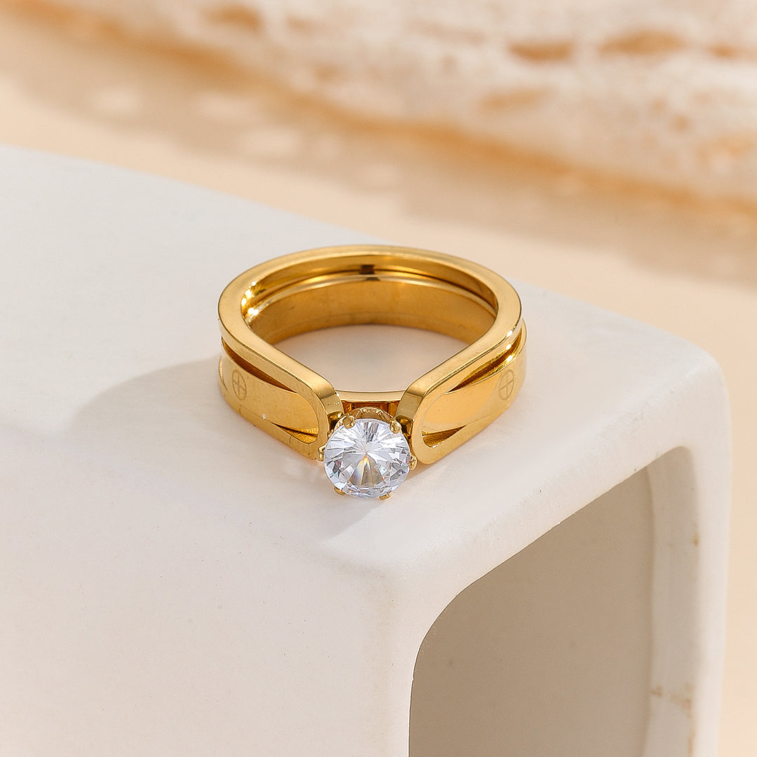 SAUQSTORE® Elegant Golden Dou Halo Ring