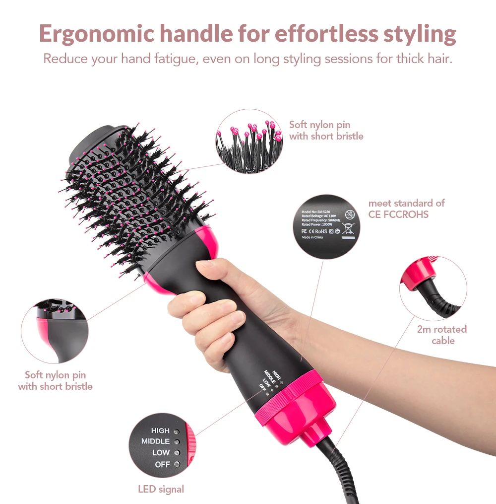 SAUQSTORE® Hot Air Brush Multi-Function HairDryer Straightener Curler CombOne Step Professional Salon Hai..