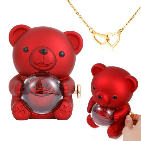 SAUQSTORE® Eternal Rose Bear with Engraved Pendant