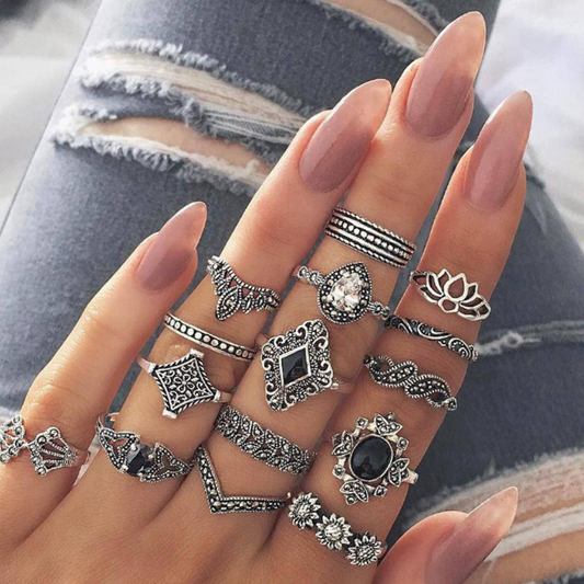 SAUQSTORE® 15 Pcs Rings Alloy Metal