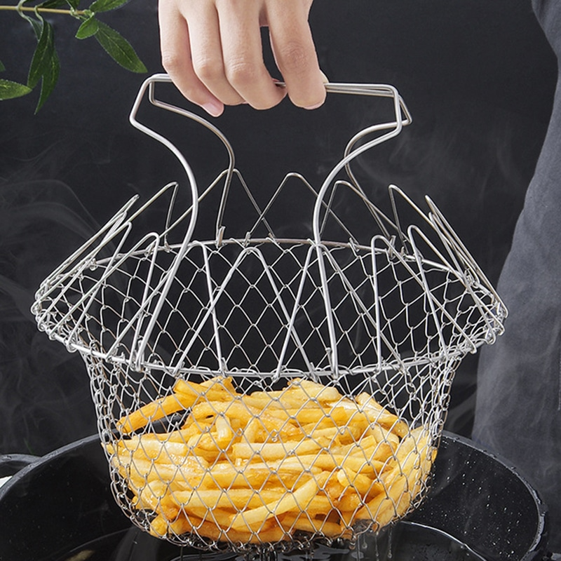 SAUQSTORE® Multipurpose Foldable Stainless Steel Fry Basket