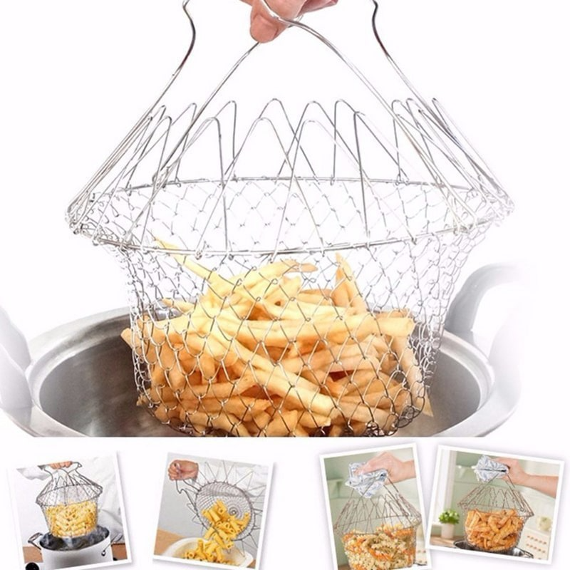 SAUQSTORE® Multipurpose Foldable Stainless Steel Fry Basket