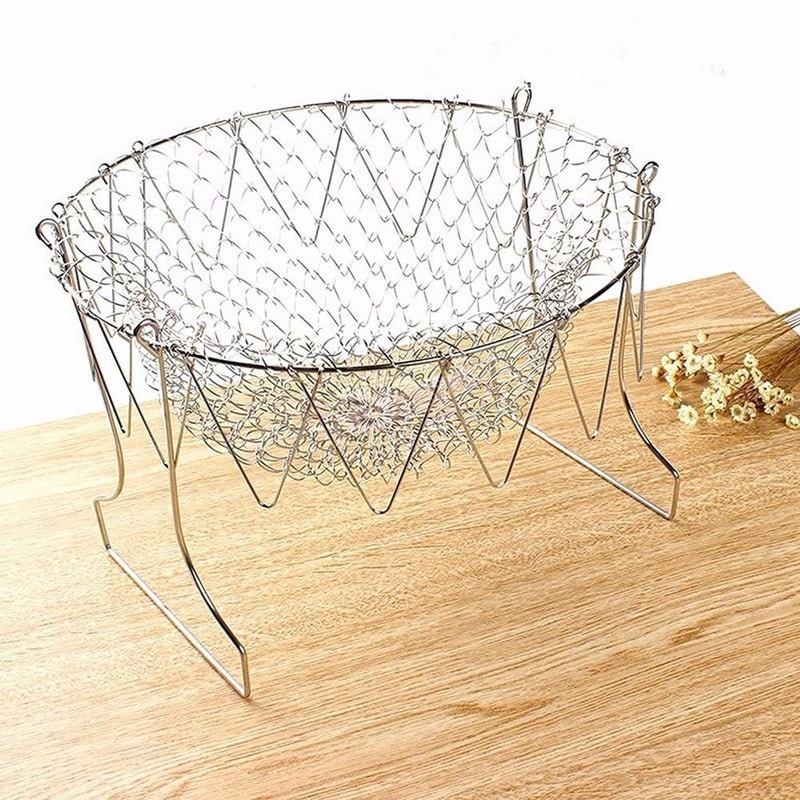 SAUQSTORE® Multipurpose Foldable Stainless Steel Fry Basket